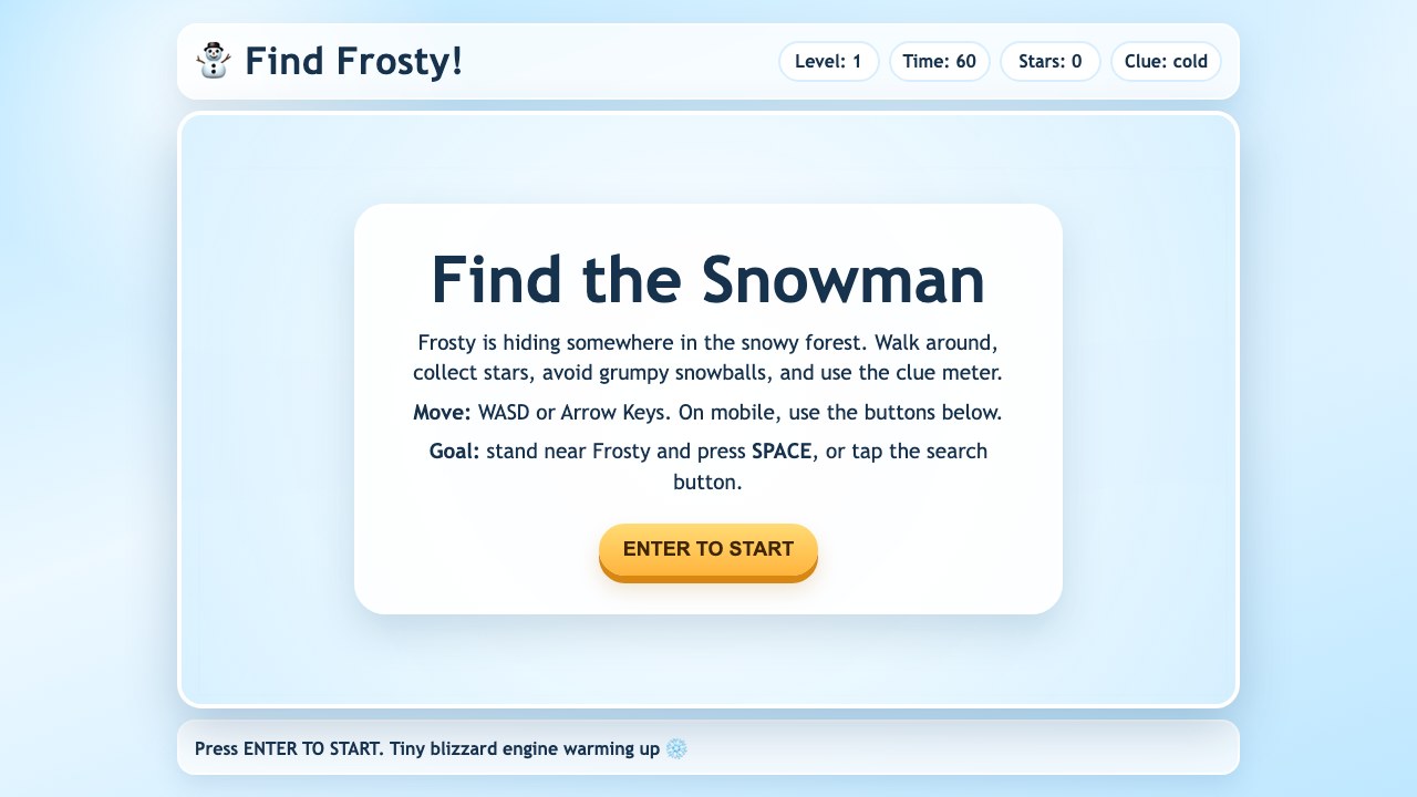Find Frosty Snowman Search start screen