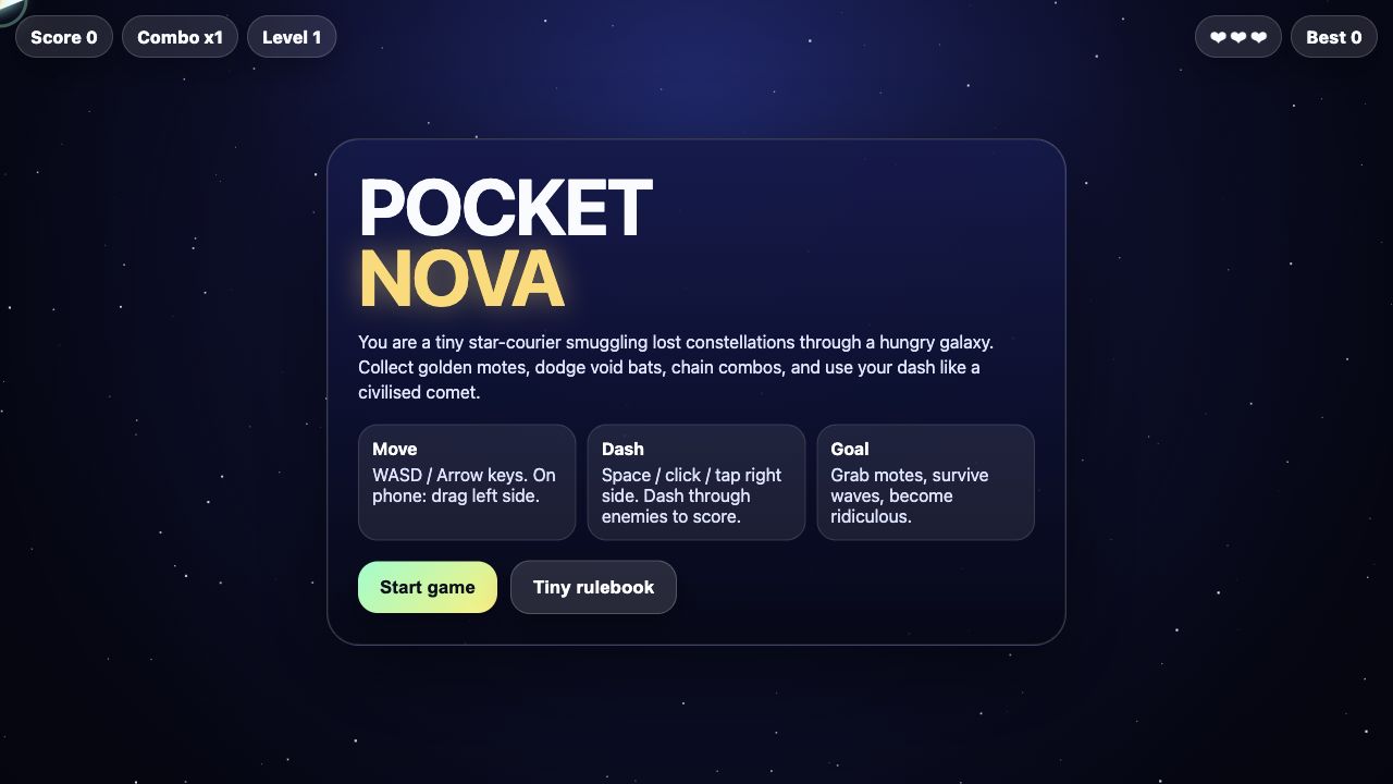 Pocket Nova start screen