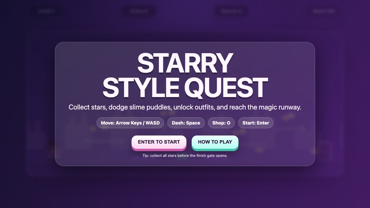 Starry Style Quest start screen