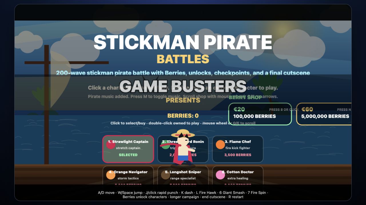 Stickman Pirate Battles character screen